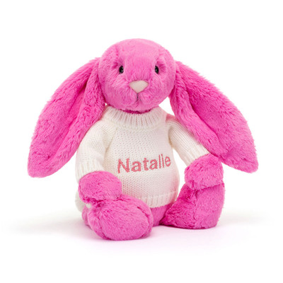 Bashful Hot Pink Bunny with Personalised Cream Jumper, View 4