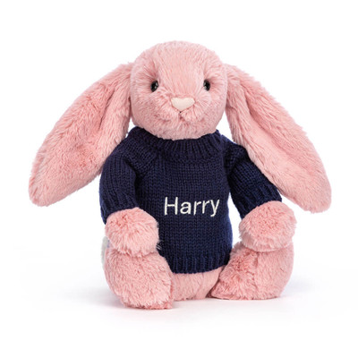 Bashful Petal Bunny with Personalised Navy Jumper, View 4