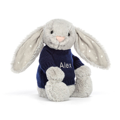 Bashful Shimmer Bunny with Personalised Navy Jumper, View 4