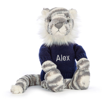 Bashful Snow Tiger with Personalised Navy Jumper, View 4