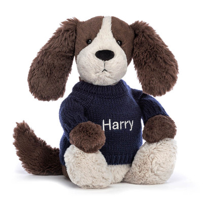 Bashful Fudge Puppy with Personalised Navy Jumper, View 4