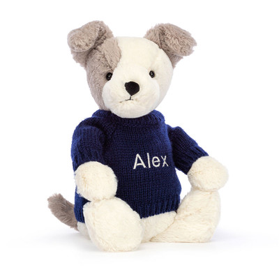 Bashful Terrier with Personalised Navy Jumper, View 4