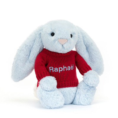Bashful Blue Bunny with Personalised Red Jumper, View 4