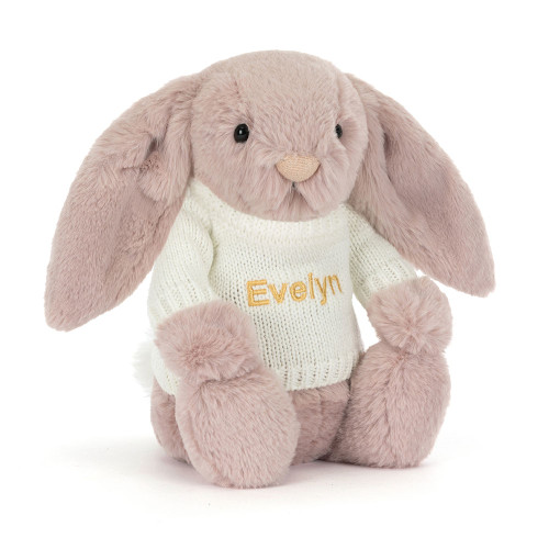 Bashful Luxe Bunny Rosa with Personalised Cream Jumper, Main View