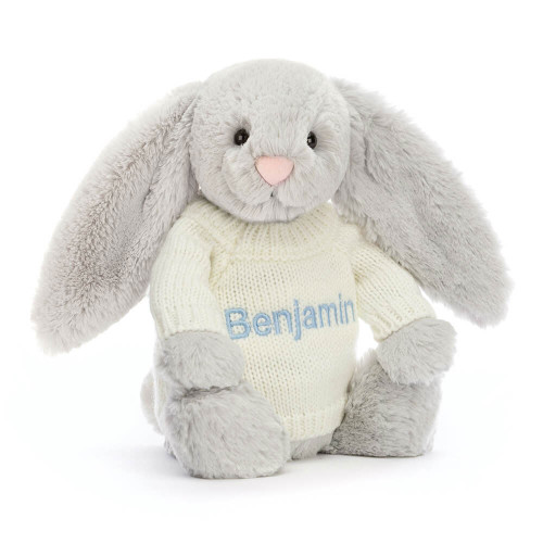 Bashful Silver Bunny with Personalised Cream Jumper, View 4 Bashful Silver Bunny with Personalised Cream Jumper, View 4