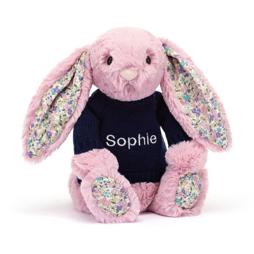 Blossom Tulip Bunny with Personalised Navy Jumper - Official Jellycat
