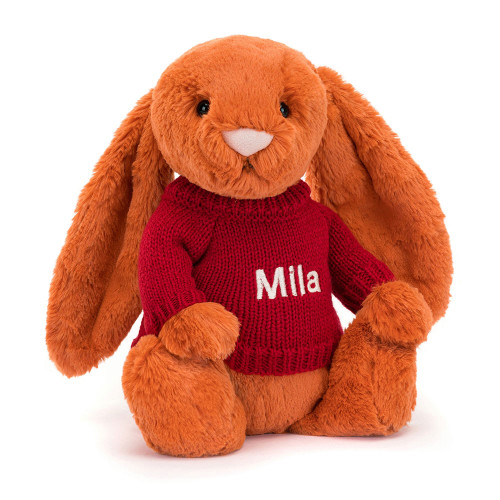 Bashful Tangerine Bunny with Personalised Red Jumper, View 4