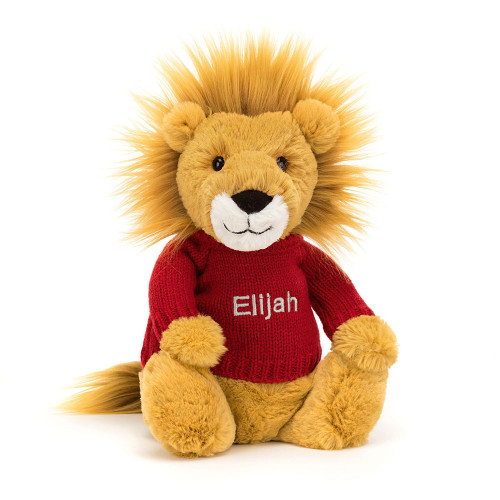 Bashful Lion with Personalised Red Jumper, View 4 Bashful Lion with Personalised Red Jumper, View 4