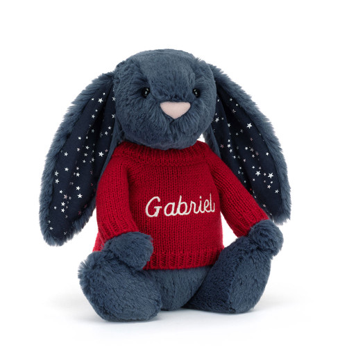 Bashful Stardust Bunny with Personalised Red Jumper, View 4 Bashful Stardust Bunny with Personalised Red Jumper, View 4