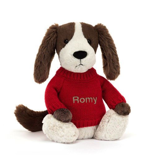 Bashful Fudge Puppy with Personalised Red Jumper, View 4 Bashful Fudge Puppy with Personalised Red Jumper, View 4