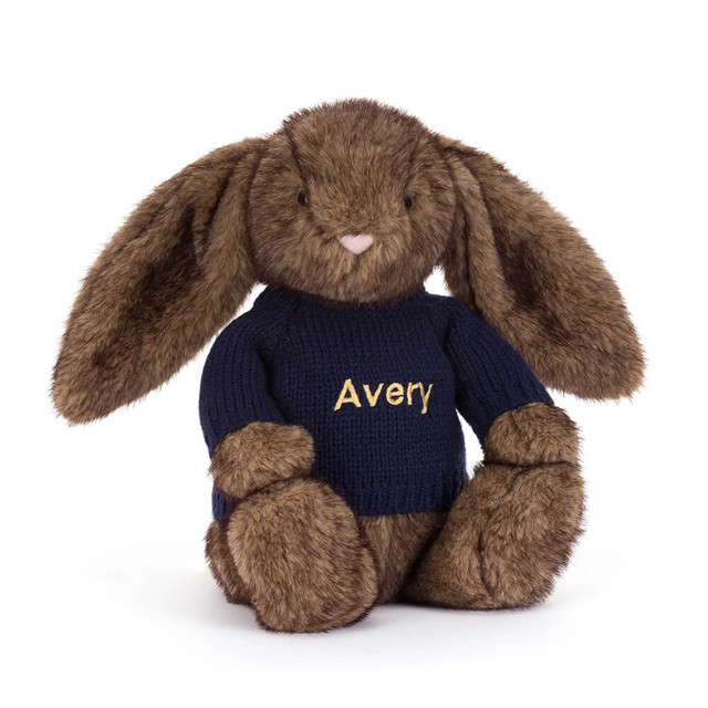 Hoppleston Luxe Bunny with Personalised Navy Jumper