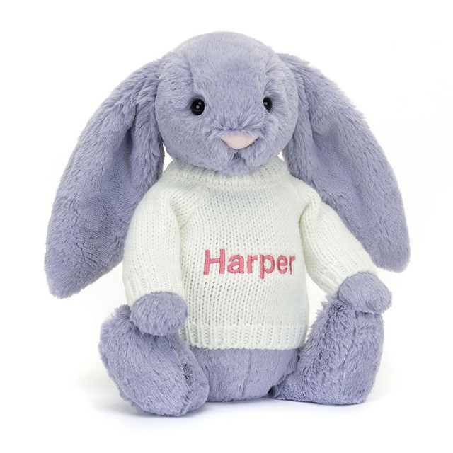 Bashful Viola Bunny with Personalised Cream Jumper 