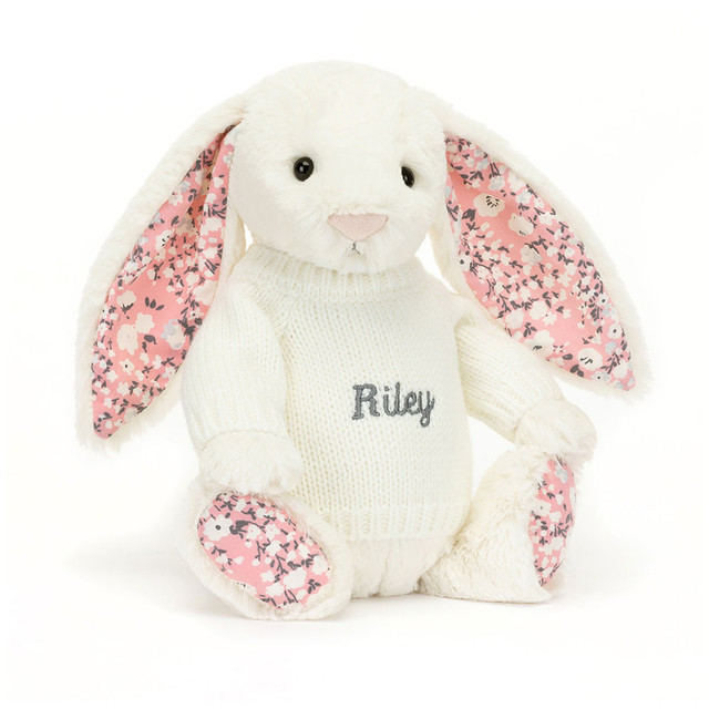 Blossom Cherry Bunny with Personalised Cream Jumper 