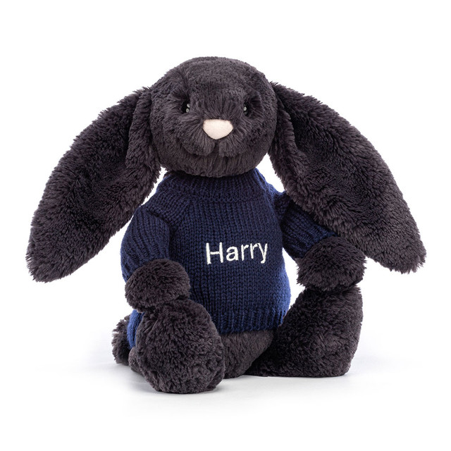 Bashful Inky Bunny with Personalised Navy Jumper