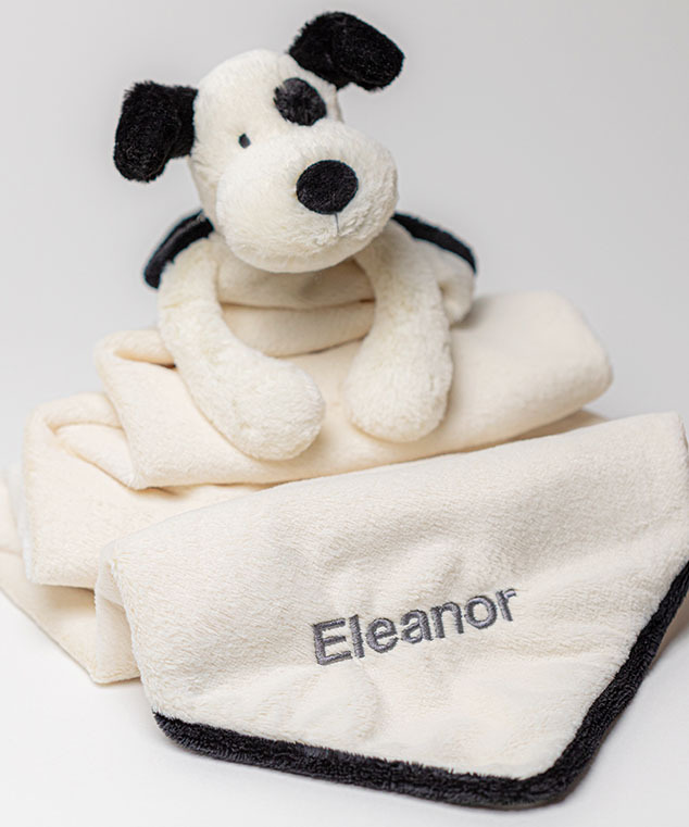 Jellycat Personalised Bashful Black & Cream Puppy Soother