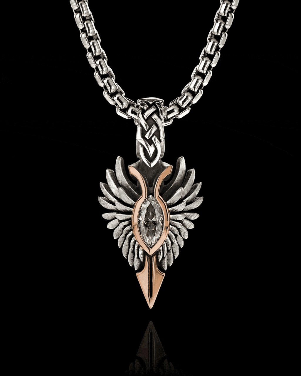 Heart of Valhalla Viking Necklace Pendant in Sterling Silver with 14K Gold by NightRider Jewelry - 360° Animation