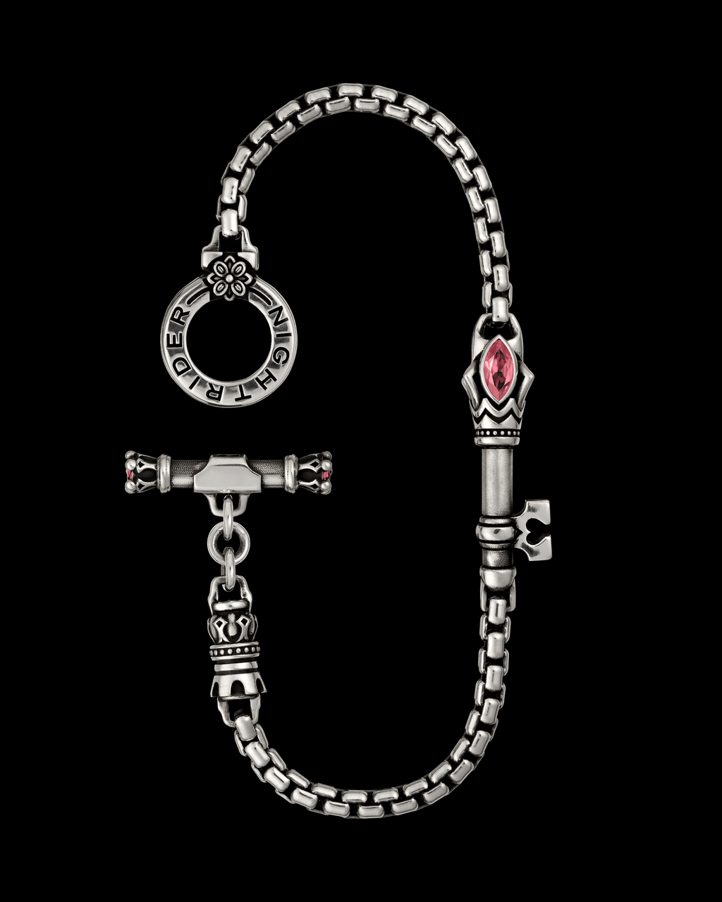 Queen's Crown Toggle Bracelet, Solid Sterling Silver by NightRider Jewelry - Front View