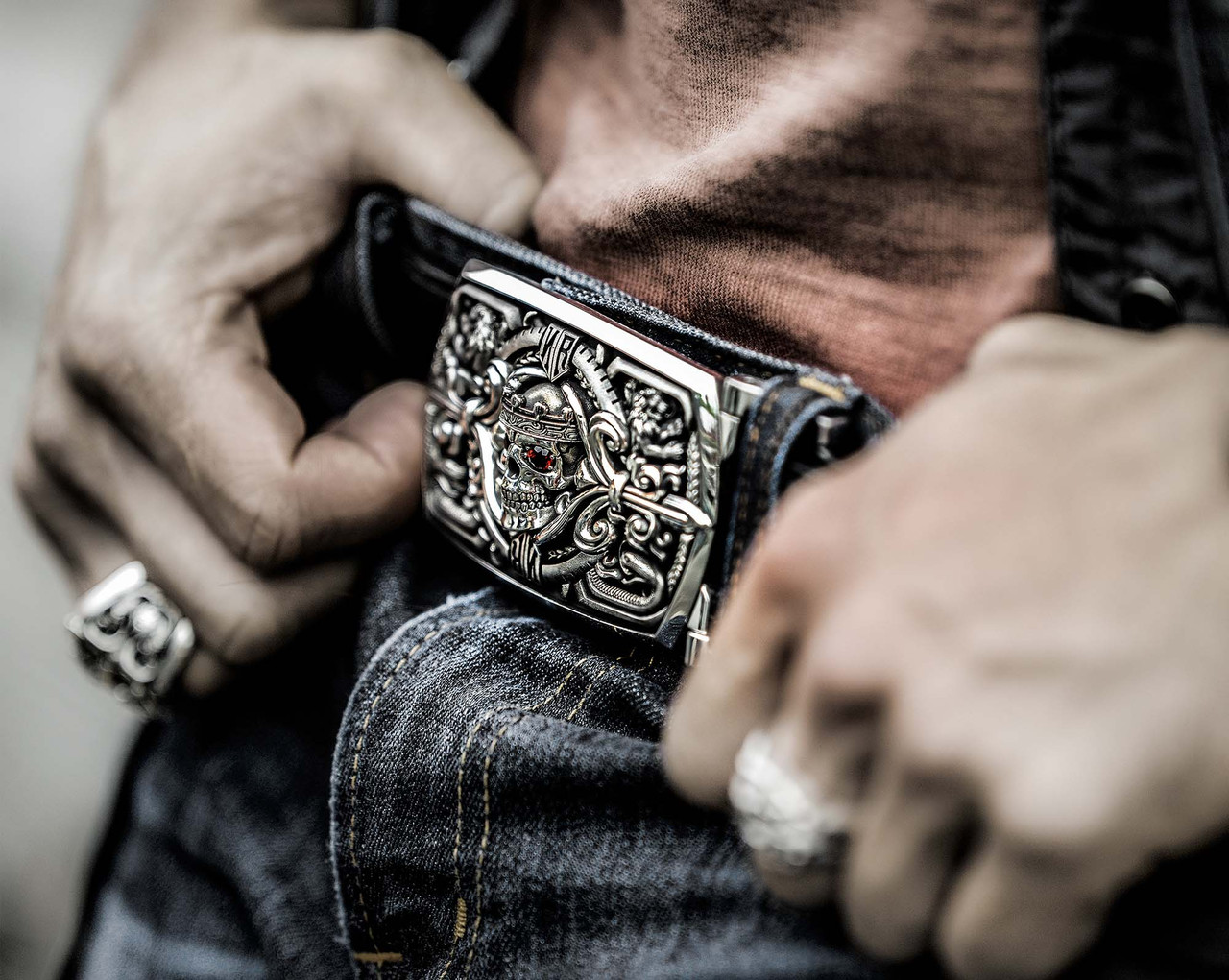 Guardian Skull Belt Buckle in Solid Sterling Silver