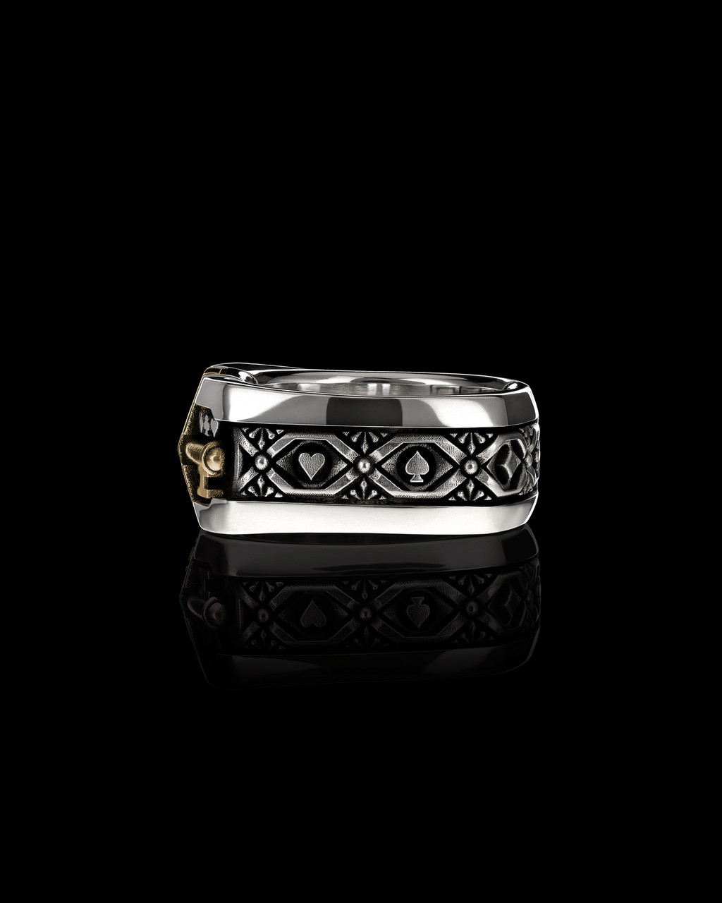 The Kings Royal Band engraved with King of Spades, features Yellow Gold by NightRider Jewelry - Side View