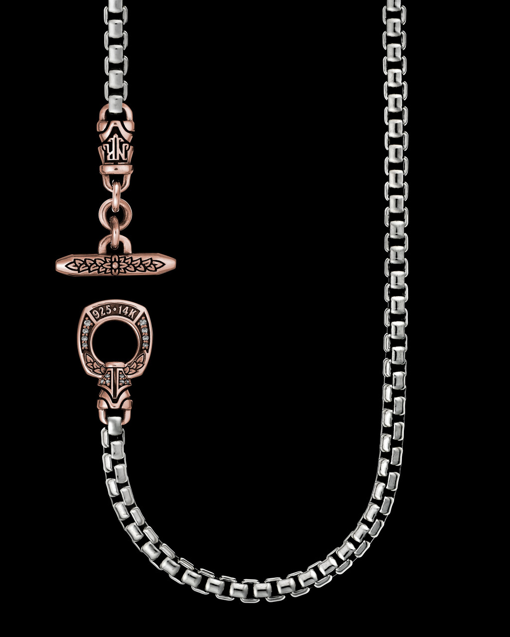 Floral Toggle Chain, Women's 14K Rose Gold and Sterling Silver Bracelet by NightRider Jewelry