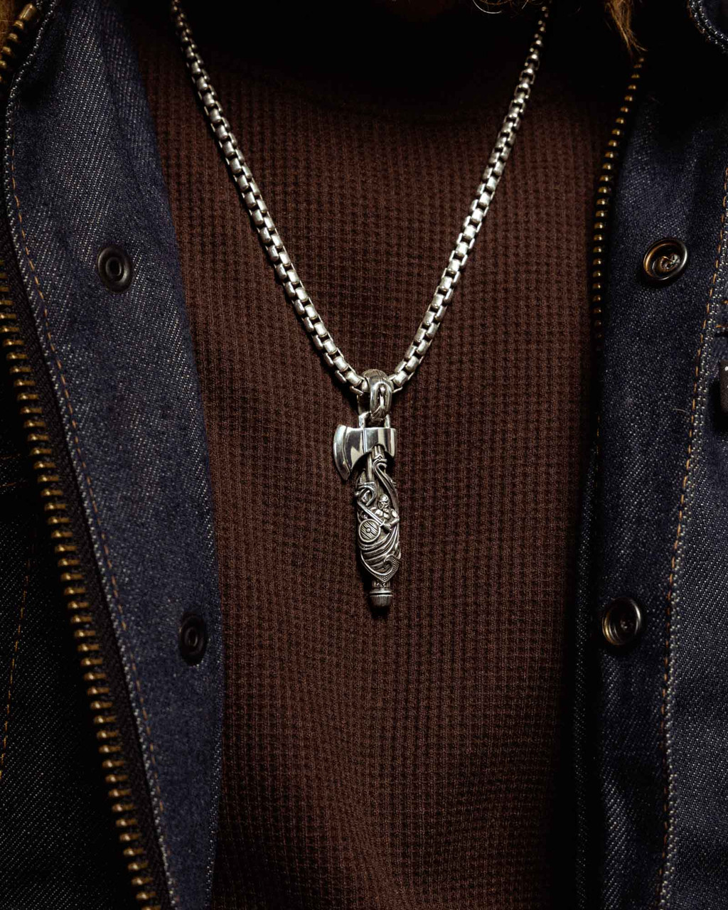 Royal Toggle Chain Luxe in Solid Sterling Silver and 14K Gold with diamonds by NightRider Jewelry shown with Sons of Valhalla Viking Pendant Royal Toggle Chain Luxe in Solid Sterling Silver and 14K Gold with diamonds by NightRider Jewelry shown with Sons of Valhalla Viking Pendant