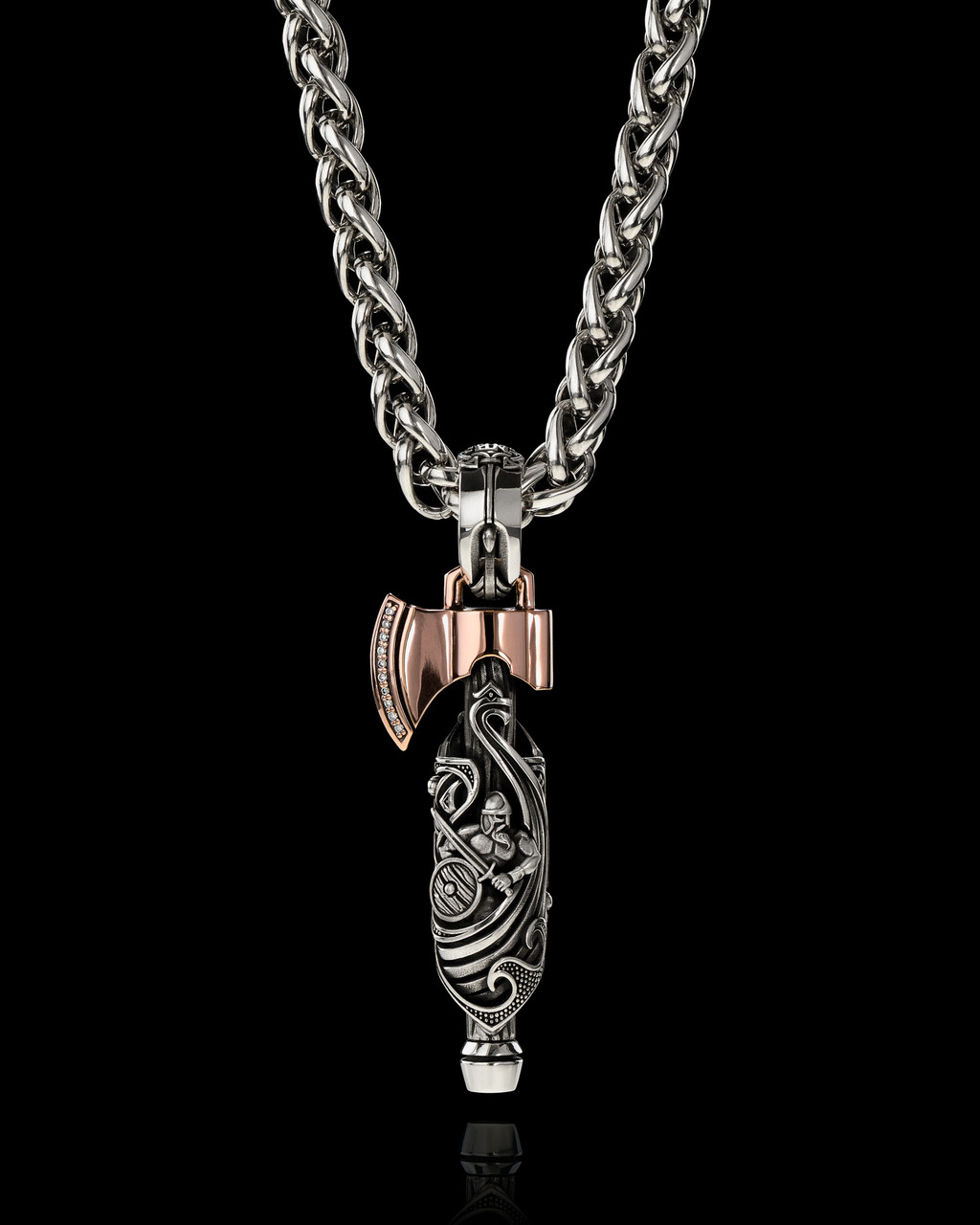 Sons of Valhalla Viking Warrior Pendant in Sterling Silver and 14K Gold by NightRider Jewelry - Front