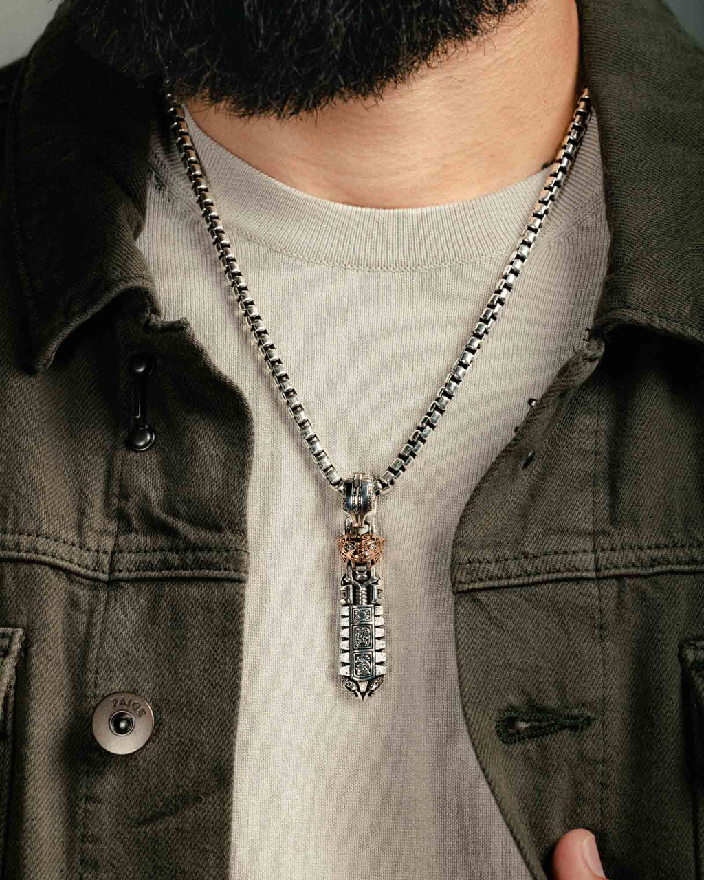 flake オプシディアンペンダント SILVER 925 Obsidian Pendant Luxe | Aztec Jaguar Warrior Pendant | NightRider