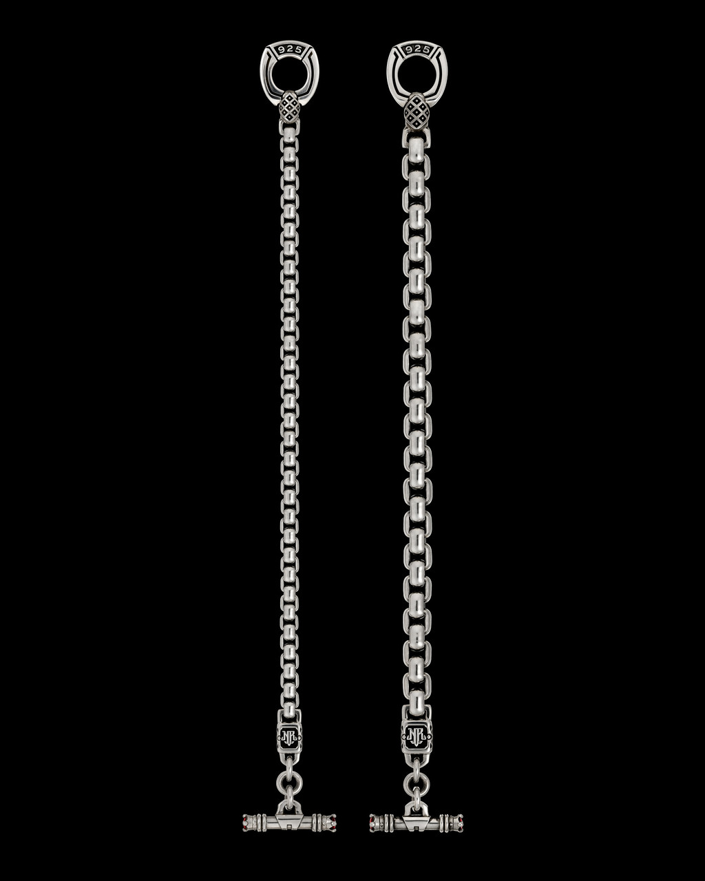 Royal Toggle Bracelet in Solid Sterling Silver by NightRider Jewelry - View of both 5.3mm and 7.75mm gauges