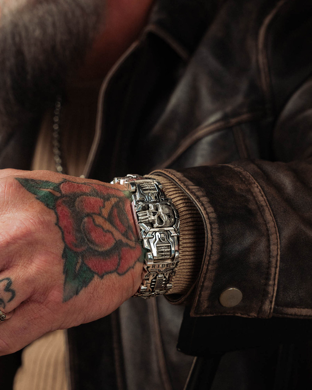 Sheepdog Interlock Link Bracelet | Big Silver Skull Bracelet
