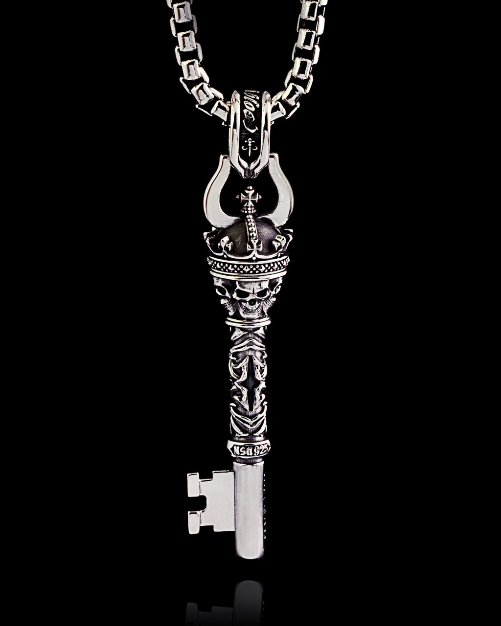 King's Key Silver Skull Pendant by NightRider Jewelry - Back View King's Key Silver Skull Pendant by NightRider Jewelry - Back View