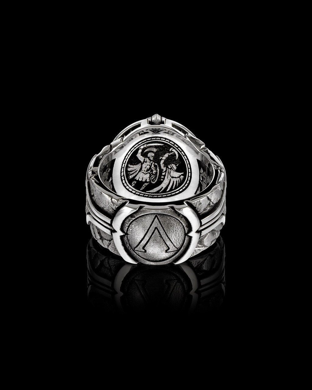Thermopylae Band  Spartan Ring in Solid Sterling Silver with Spartan Shield and Lambda by NightRider Jewelry - Back Thermopylae Band  Spartan Ring in Solid Sterling Silver with Spartan Shield and Lambda by NightRider Jewelry - Back