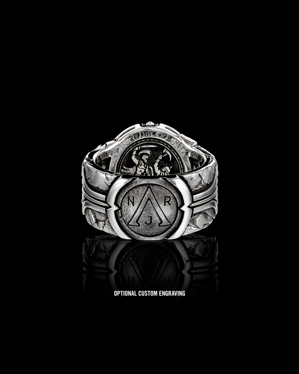Thermopylae Band in Solid Sterling Silver by NightRider Jewelry - With Optional Custom Engraving on the Spartan Shield - Up to 3 Characters Thermopylae Band in Solid Sterling Silver by NightRider Jewelry - With Optional Custom Engraving on the Spartan Shield - Up to 3 Characters