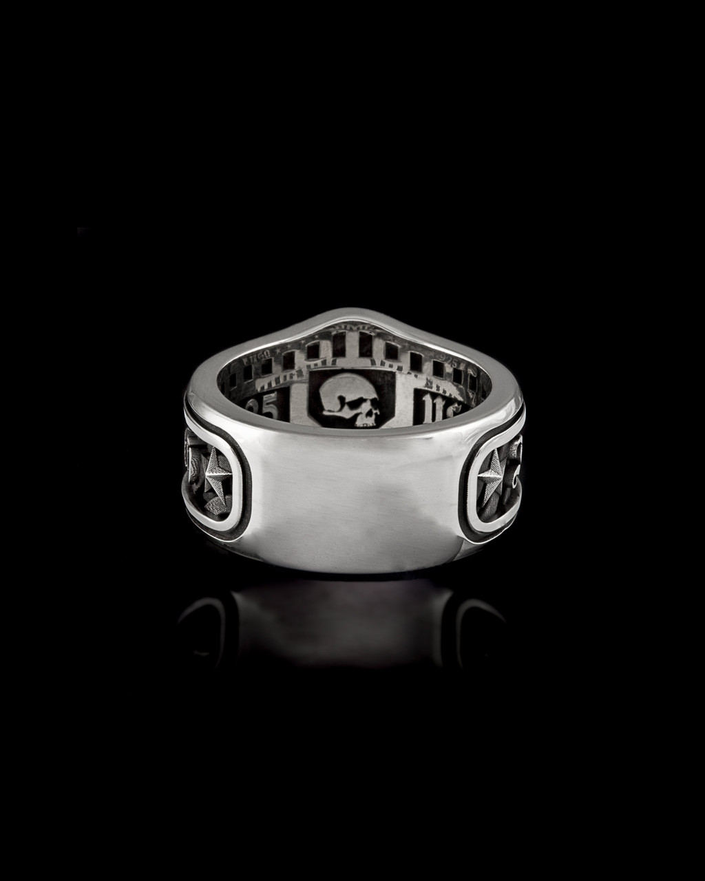 Freedom or Death Silver Skull Band Ring by NightRider Jewelry - Back View Freedom or Death Silver Skull Band Ring by NightRider Jewelry - Back View