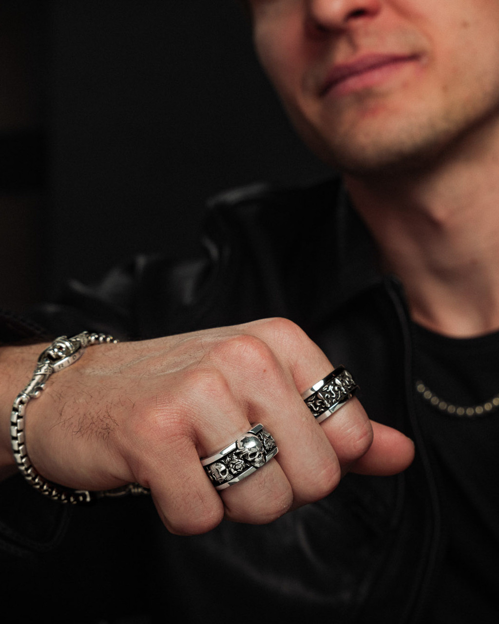 Roses Band | Silver skulls Ring | NightRider Jewelry