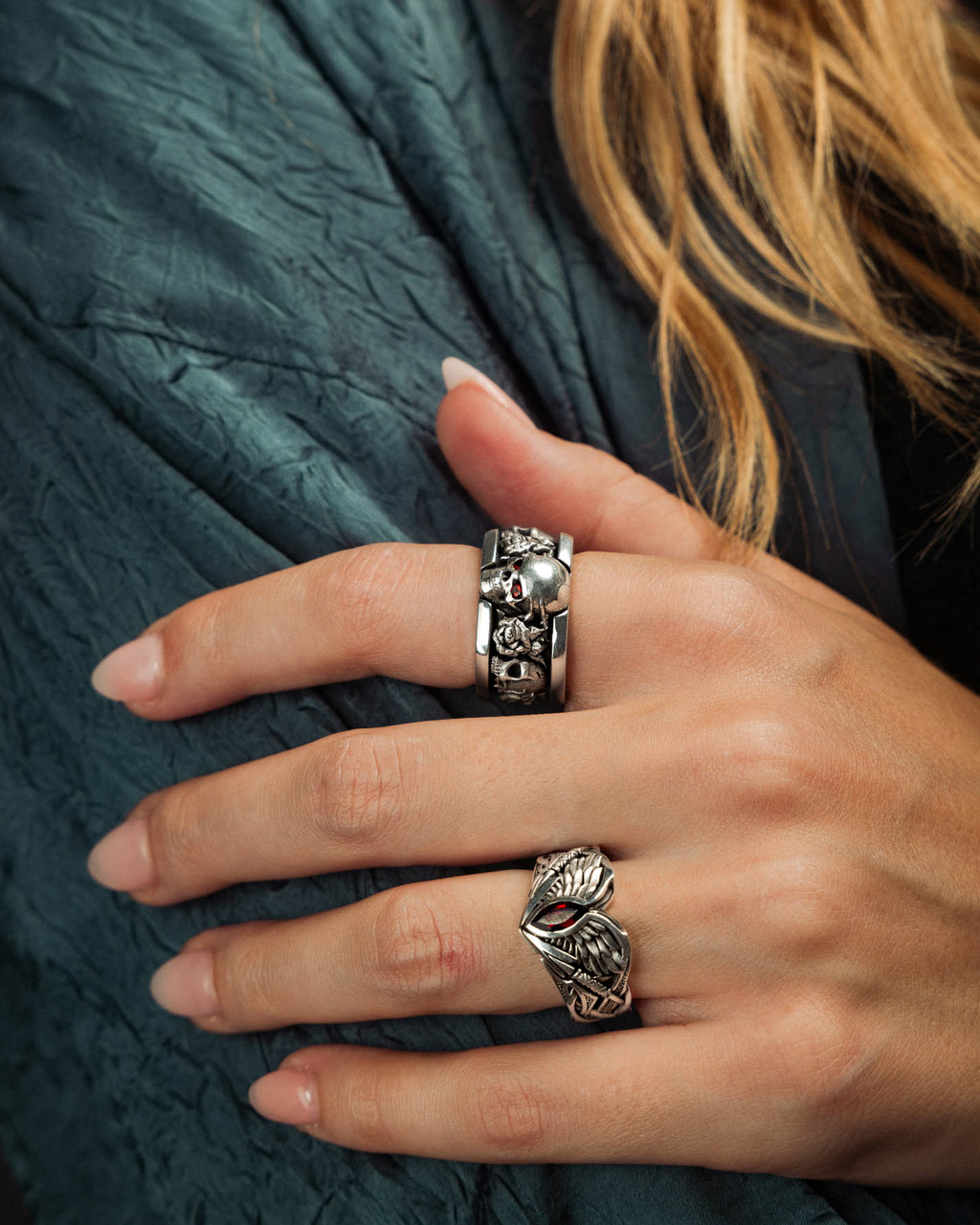 Roses Band | Silver skulls Ring | NightRider Jewelry