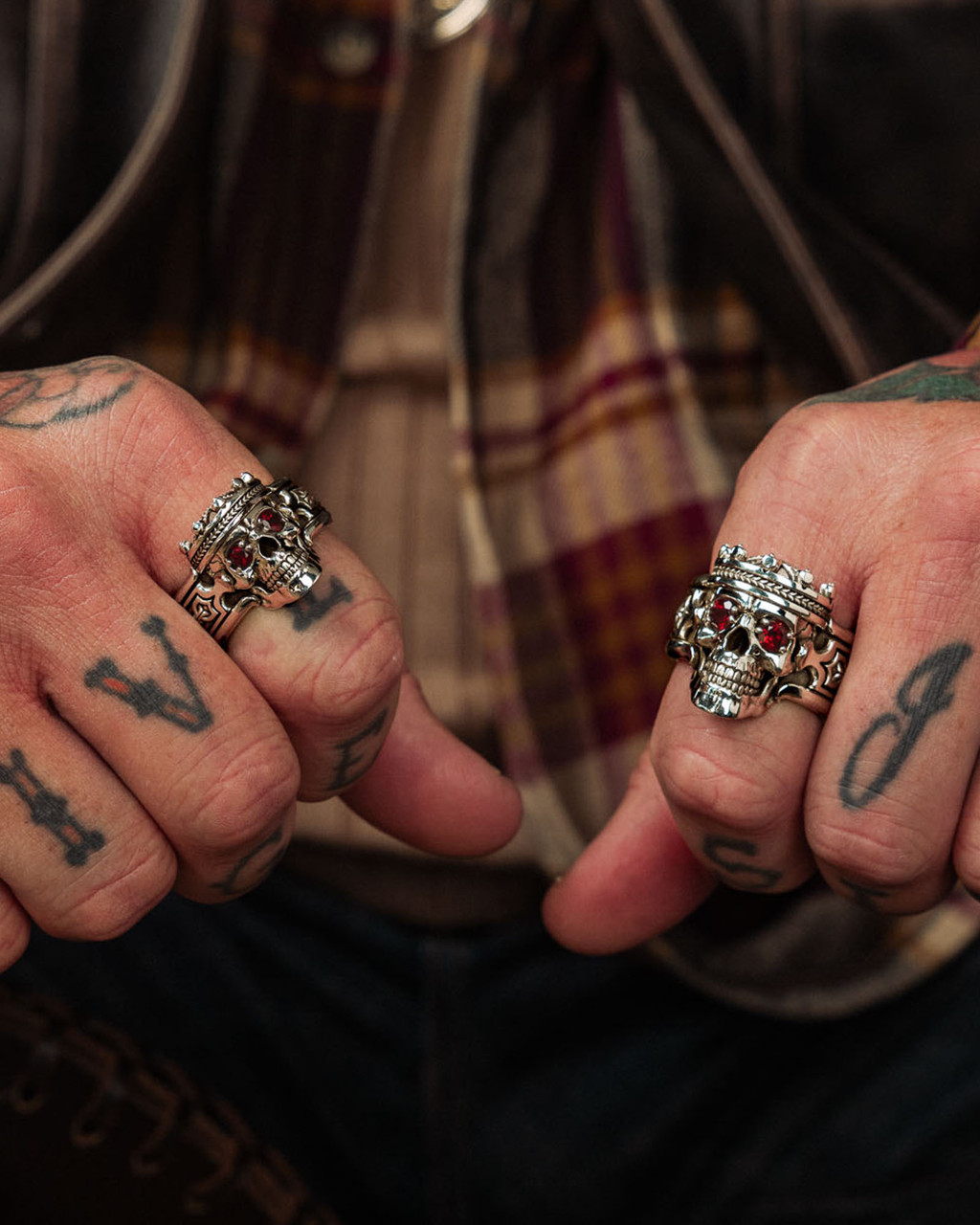 Guardian Silver Skull Ring with Crown  in Medium and Large Styles by NightRider Jewelry - Front View