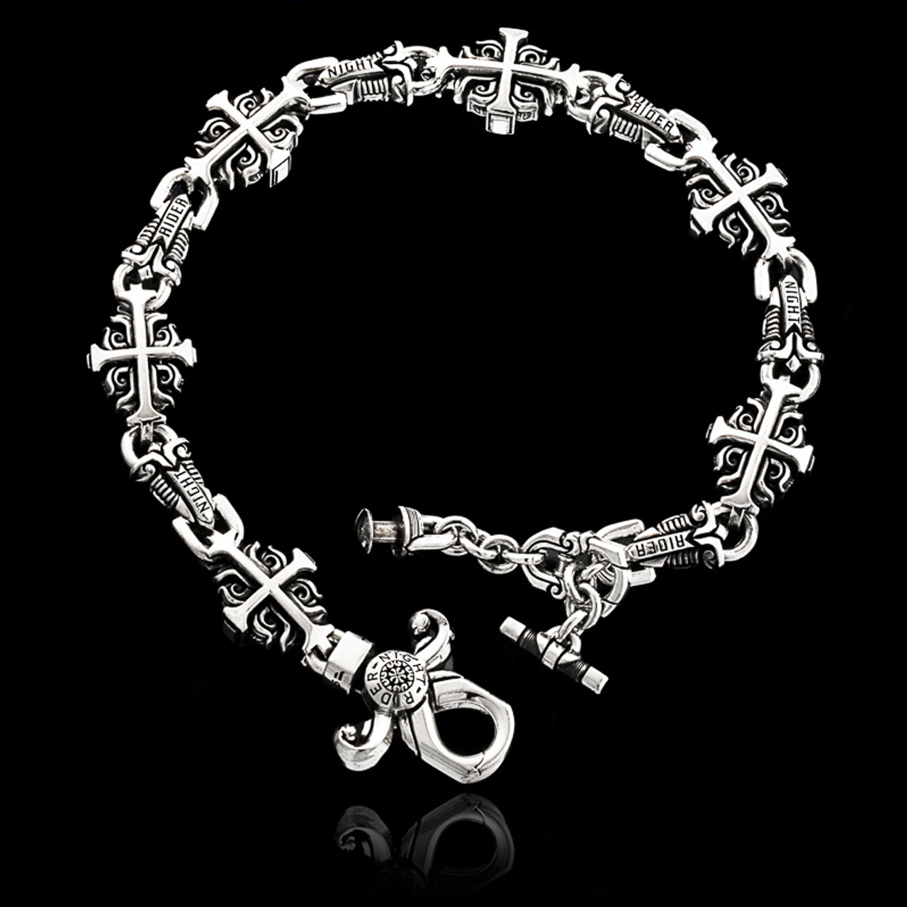 Nightrider Jewelry Death’s Bloom Wallet Chain in Solid 925 Sterling Silver | Large, 21” Length | USA Handcrafted to Order