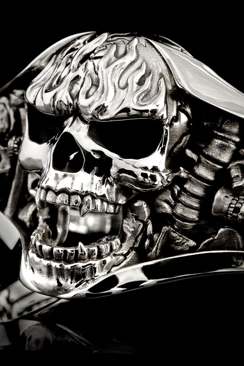 Sterling Silver Flame Skull Biker Bracelet – Biker Jewelry Club & Sinister  Silver Co.