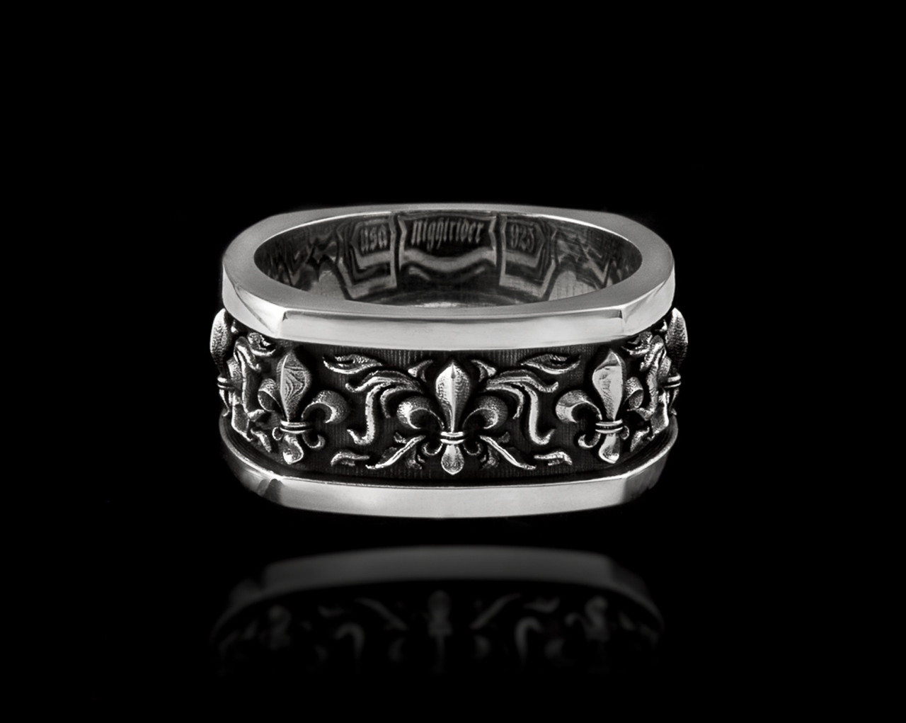 R707 Details about   Sterling Silver Fleur de Lis Band Ring