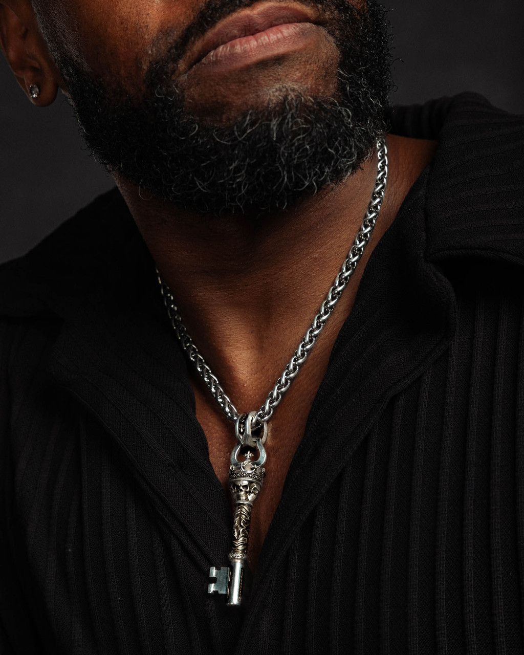 NightRider Toggle Chain Silver Necklace, shown with skull pendant by NightRider Jewelry NightRider Toggle Chain Silver Necklace, shown with skull pendant by NightRider Jewelry