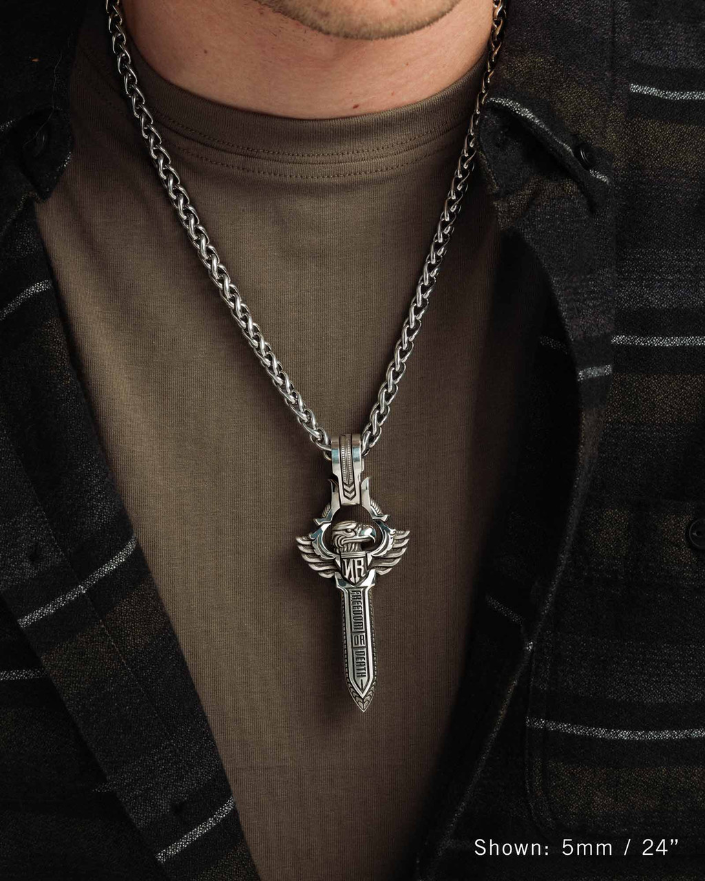 NightRider Toggle Chain Silver Necklace, shown with sword pendant by NightRider Jewelry NightRider Toggle Chain Silver Necklace, shown with sword pendant by NightRider Jewelry