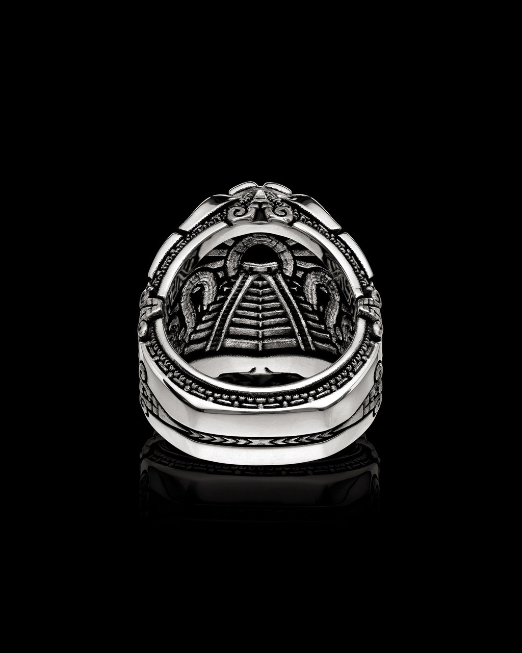 Ocelotl Ring Aztec Jaguar Warrior Ring in  Solid Sterling Silver by NightRider Jewelry - Under Gallery View Ocelotl Ring Aztec Jaguar Warrior Ring in  Solid Sterling Silver by NightRider Jewelry - Under Gallery View