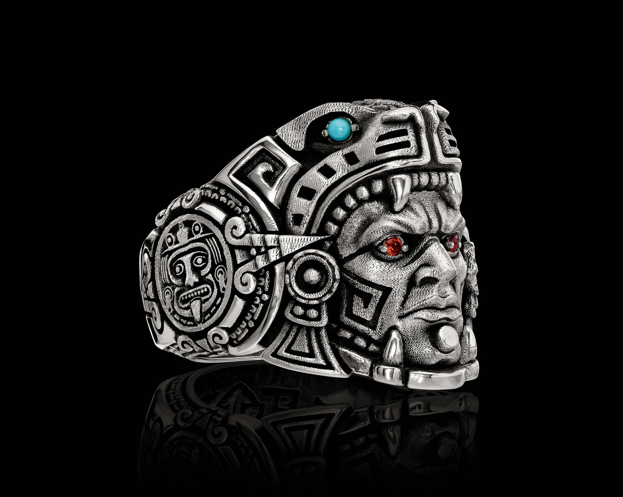 Aztec Jaguar Warrior Skull Ring