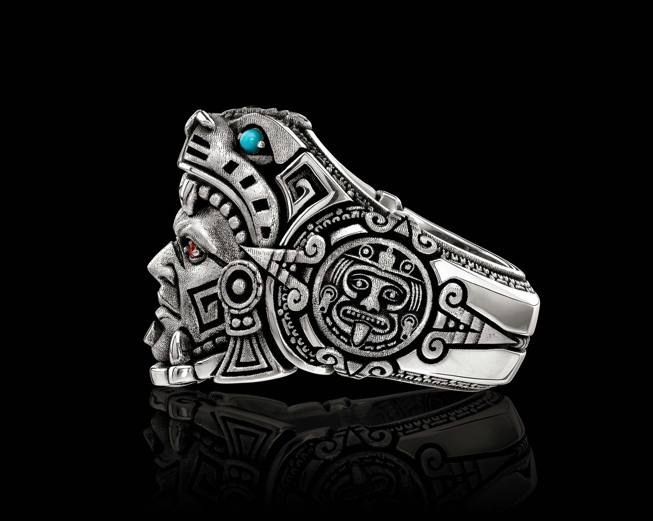 Ocelotl Ring | Aztec Jaguar Warrior Ring | NightRider Jewelry