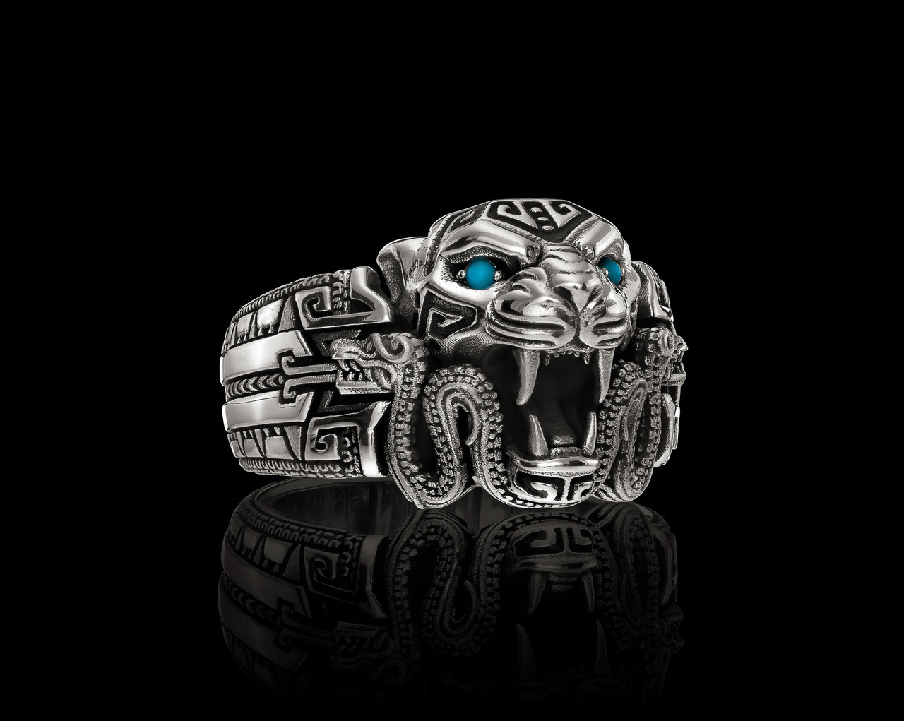 Ocelotl Band | Aztec Warrior Jaguar Ring | NightRider Jewelry