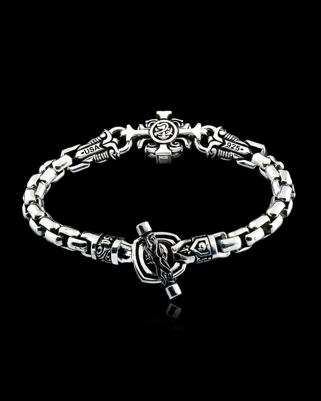 Death's Bloom Bracelet | Silver Cross Bracelet | NightRider Jewelry