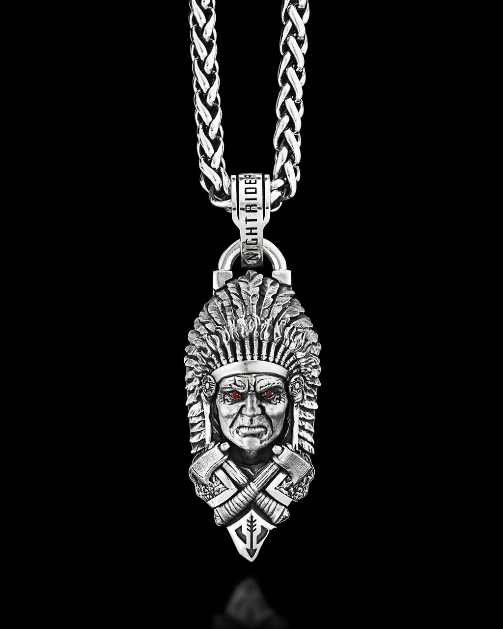 Chief Silver Pendant by NightRider Jewelry - Front View Chief Silver Pendant by NightRider Jewelry - Front View