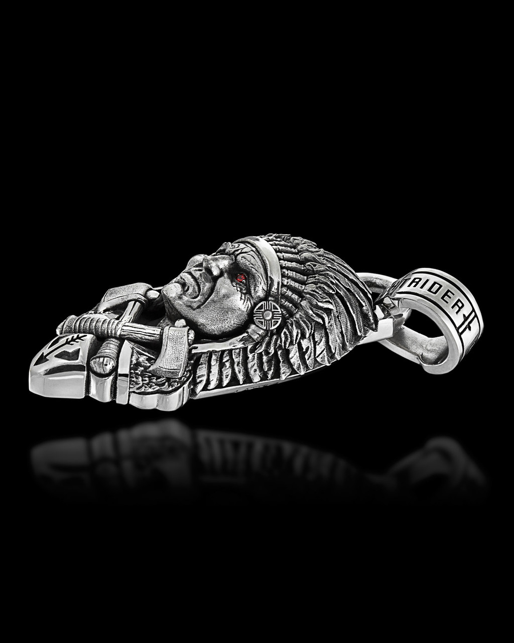 Chief Silver Necklace Pendant by NightRider Jewelry - Close-up View Chief Silver Necklace Pendant by NightRider Jewelry - Close-up View