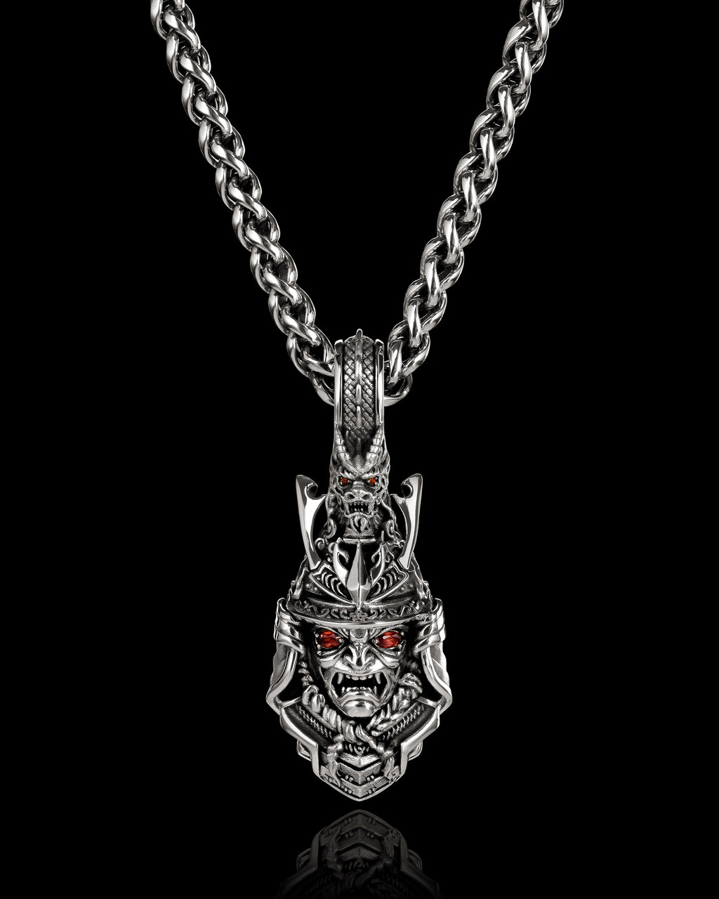 Bushido Japanese Samurai Warrior Pendant in Solid Sterling Silver by NightRider Jewelry - Front Bushido Japanese Samurai Warrior Pendant in Solid Sterling Silver by NightRider Jewelry - Front