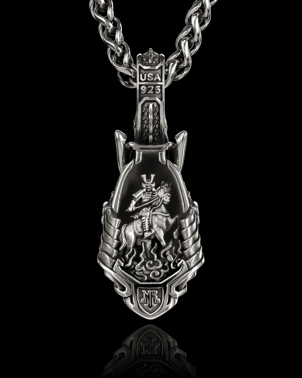 Bushido Samurai Warrior Necklace Pendant in Solid Sterling Silver by NightRider Jewelry - Back Bushido Samurai Warrior Necklace Pendant in Solid Sterling Silver by NightRider Jewelry - Back